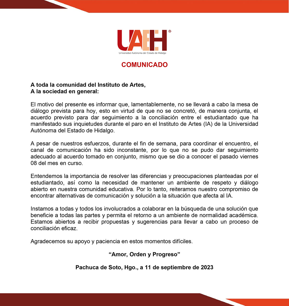 Aviso Institucional Comunicado Instituto De Artes