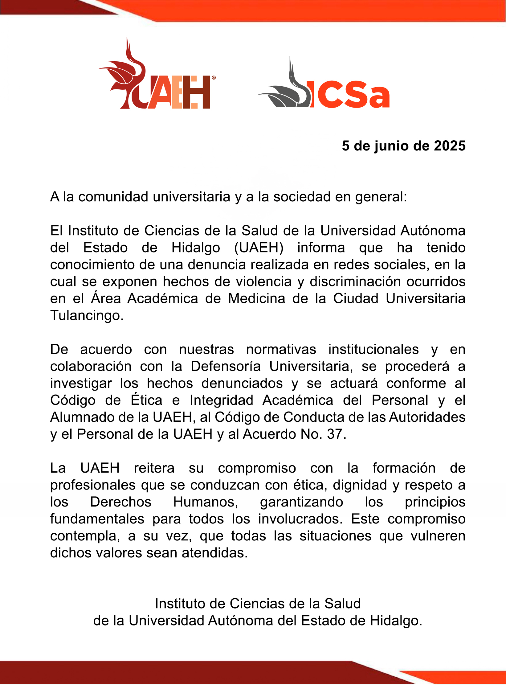 Aviso Institucional Comunicado